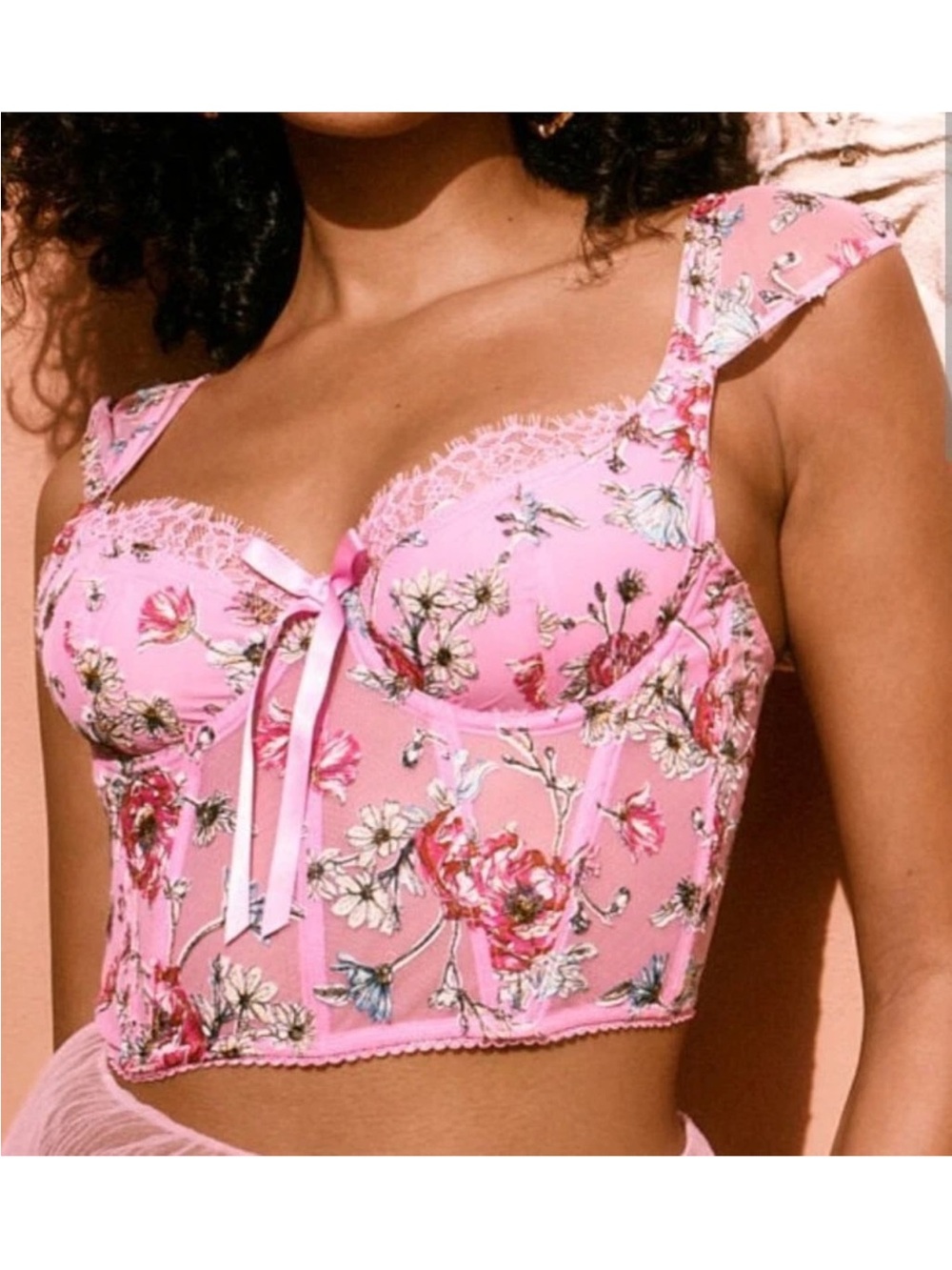 Victoria secret floral embroidery cap-sleeve corset top S